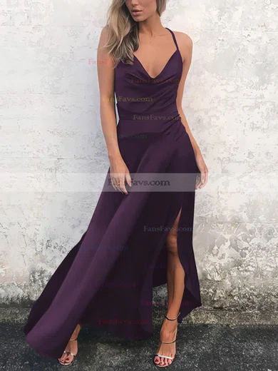 Sheath/Column Cowl Neck Silk-like Satin Ankle-length Split Front Prom Dresses #Favs020106589