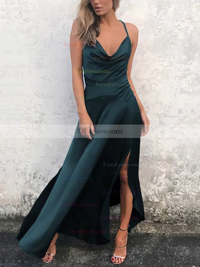 Sheath/Column Cowl Neck Silk-like Satin Ankle-length Split Front Prom Dresses #Favs020106589