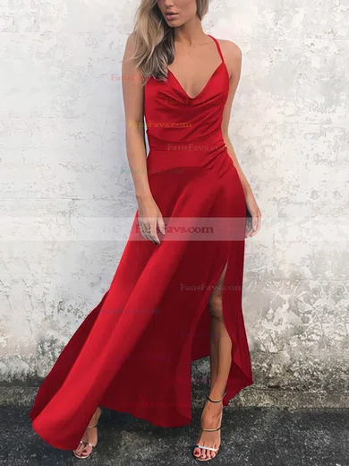 Sheath/Column Cowl Neck Silk-like Satin Ankle-length Split Front Prom Dresses #Favs020106589