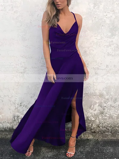 Sheath/Column Cowl Neck Silk-like Satin Ankle-length Split Front Prom Dresses #Favs020106589