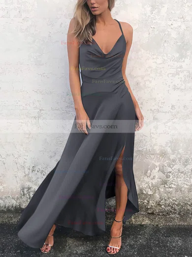 Sheath/Column Cowl Neck Silk-like Satin Ankle-length Split Front Prom Dresses #Favs020106589
