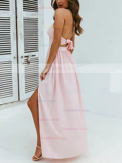 A-line Halter Chiffon Floor-length Split Front Prom Dresses #Favs020106590