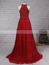 A-line Scoop Neck Chiffon Floor-length Beading Prom Dresses #Favs020104608