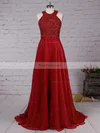 A-line Scoop Neck Chiffon Floor-length Beading Prom Dresses #Favs020104608