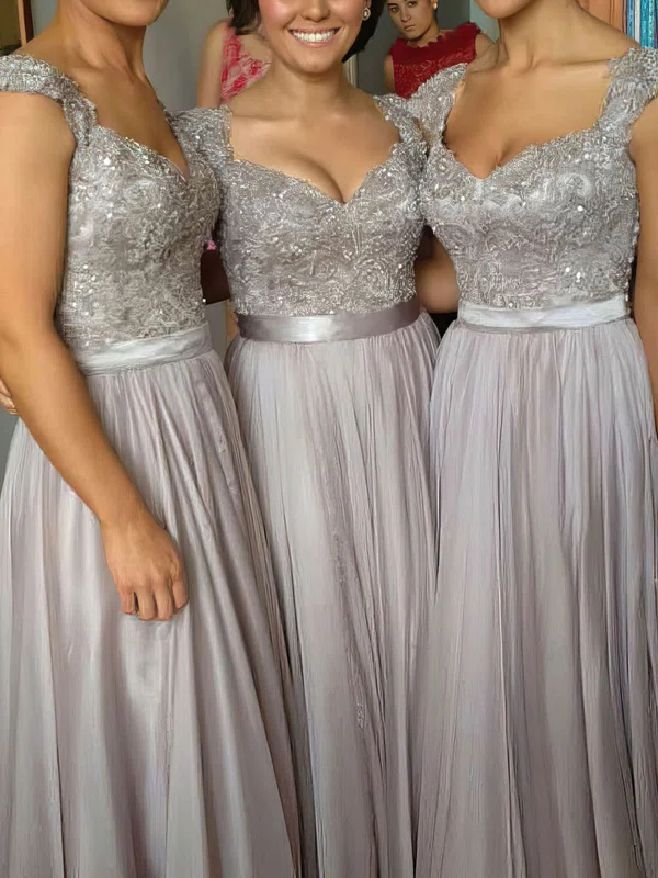 A-line V-neck Chiffon Floor-length Beading Prom Dresses #Favs02015284