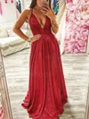 A-line V-neck Glitter Sweep Train Pockets Prom Dresses #Favs020107592