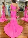 Trumpet/Mermaid One Shoulder Silk-like Satin Sweep Train Ruffles Prom Dresses #Favs020107602