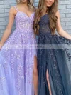 A-line Off-the-shoulder Tulle Sweep Train Beading Prom Dresses #Favs020107620