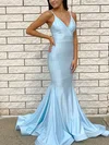 Trumpet/Mermaid V-neck Silk-like Satin Sweep Train Prom Dresses #Favs020107622