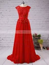 A-line Scoop Neck Chiffon Floor-length Appliques Lace Prom Dresses #Favs02016789