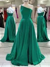 A-line One Shoulder Silk-like Satin Sweep Train Split Front Prom Dresses #Favs020107630