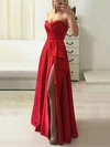 A-line Sweetheart Satin Sweep Train Split Front Prom Dresses #Favs020107631