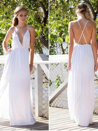 Sheath/Column V-neck Chiffon Floor-length Split Front Prom Dresses #Favs02016826