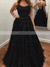 A-line Square Neckline Tulle Sweep Train Appliques Lace Prom Dresses #Favs020107643