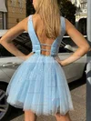 A-line V-neck Glitter Short/Mini Sashes / Ribbons Prom Dresses #Favs020107646