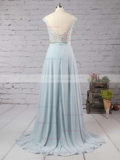 A-line Scoop Neck Chiffon Floor-length Appliques Lace Prom Dresses #Favs02018717