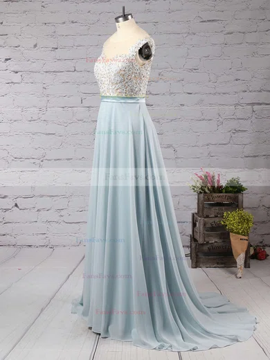 A-line Scoop Neck Chiffon Floor-length Appliques Lace Prom Dresses #Favs02018717
