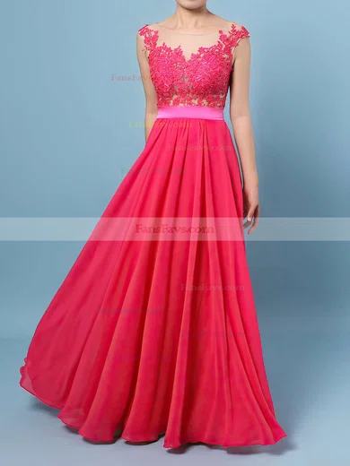 A-line Scoop Neck Chiffon Floor-length Appliques Lace Prom Dresses #Favs02018717