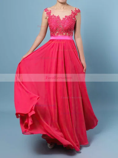 A-line Scoop Neck Chiffon Floor-length Appliques Lace Prom Dresses #Favs02018717