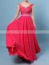 A-line Scoop Neck Chiffon Floor-length Appliques Lace Prom Dresses #Favs02018717