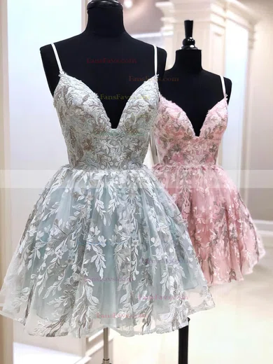 A-line V-neck Organza Short/Mini Beading Prom Dresses #Favs020107649