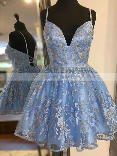 A-line V-neck Organza Short/Mini Beading Prom Dresses #Favs020107649