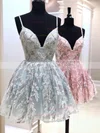 A-line V-neck Organza Short/Mini Beading Prom Dresses #Favs020107649