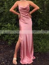 Sheath/Column Cowl Neck Silk-like Satin Sweep Train Split Front Prom Dresses #Favs020107653