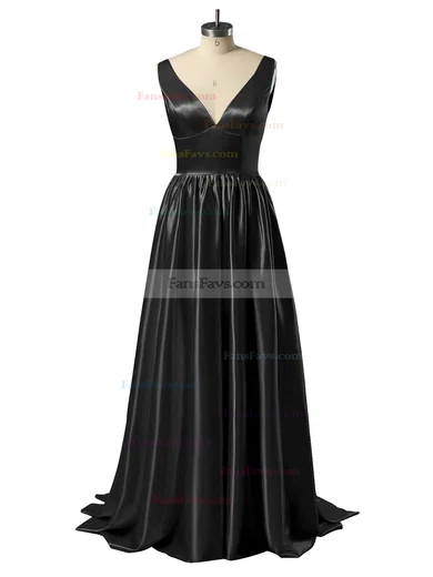 Princess V-neck Satin Floor-length Beading Prom Dresses #Favs02018723