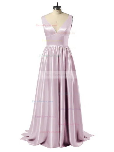 Princess V-neck Satin Floor-length Beading Prom Dresses #Favs02018723