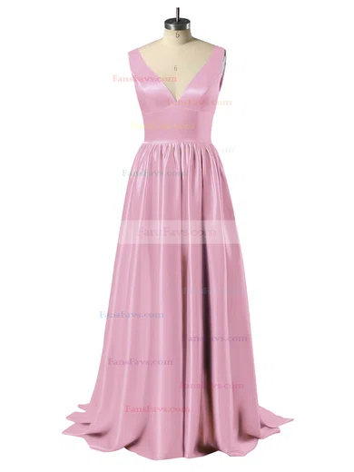 Princess V-neck Satin Floor-length Beading Prom Dresses #Favs02018723