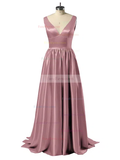 Princess V-neck Satin Floor-length Beading Prom Dresses #Favs02018723