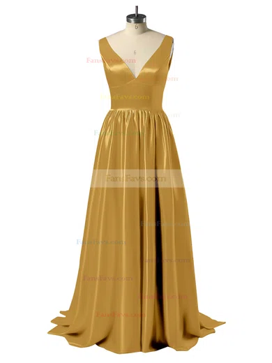 Princess V-neck Satin Floor-length Beading Prom Dresses #Favs02018723