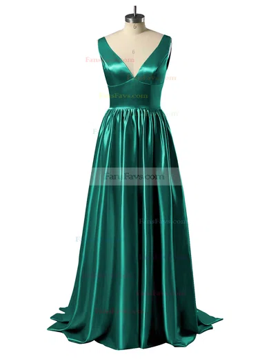 Princess V-neck Satin Floor-length Beading Prom Dresses #Favs02018723