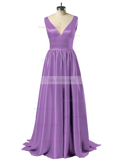 Princess V-neck Satin Floor-length Beading Prom Dresses #Favs02018723