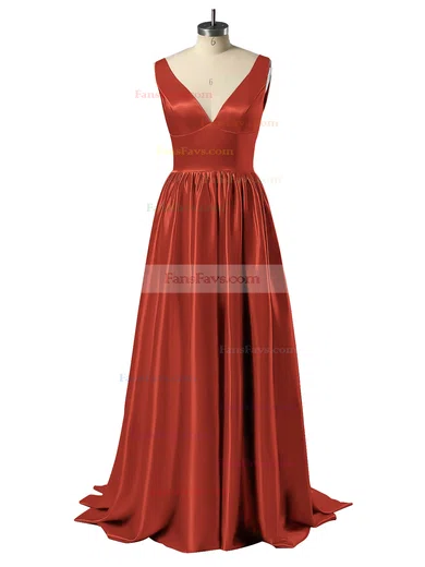 Princess V-neck Satin Floor-length Beading Prom Dresses #Favs02018723