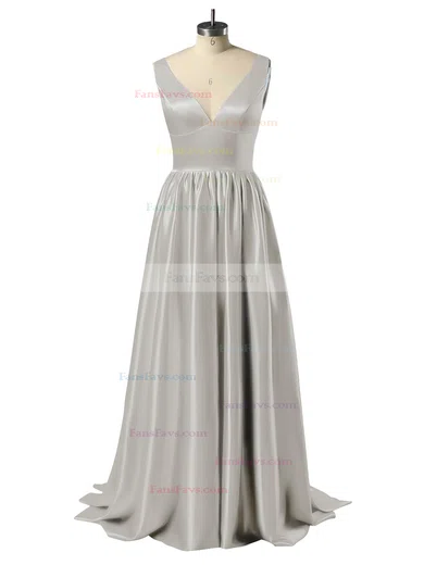 Princess V-neck Satin Floor-length Beading Prom Dresses #Favs02018723