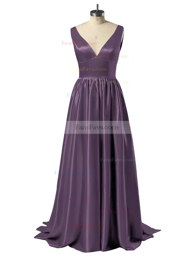 Princess V-neck Satin Floor-length Beading Prom Dresses #Favs02018723