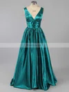 Princess V-neck Satin Floor-length Beading Prom Dresses #Favs02018723