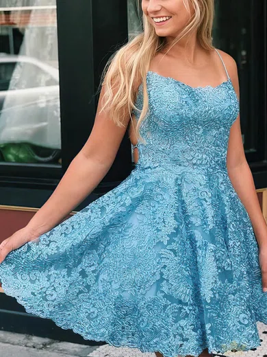 A-line Square Neckline Lace Short/Mini Prom Dresses #Favs020107660