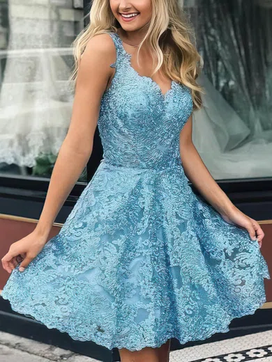 A-line V-neck Lace Short/Mini Prom Dresses #Favs020107663