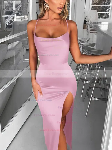 Trumpet/Mermaid Square Neckline Silk-like Satin Sweep Train Split Front Prom Dresses #Favs020107679