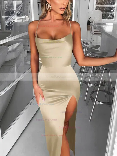 Trumpet/Mermaid Square Neckline Silk-like Satin Sweep Train Split Front Prom Dresses #Favs020107679