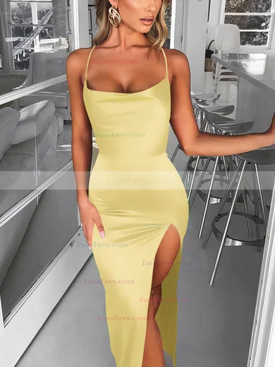 Trumpet/Mermaid Square Neckline Silk-like Satin Sweep Train Split Front Prom Dresses #Favs020107679