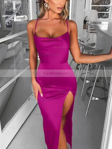 Trumpet/Mermaid Square Neckline Silk-like Satin Sweep Train Split Front Prom Dresses #Favs020107679