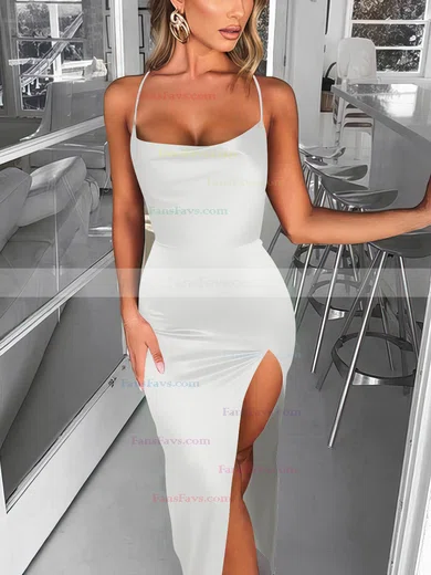 Trumpet/Mermaid Square Neckline Silk-like Satin Sweep Train Split Front Prom Dresses #Favs020107679