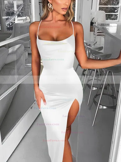 Trumpet/Mermaid Square Neckline Silk-like Satin Sweep Train Split Front Prom Dresses #Favs020107679