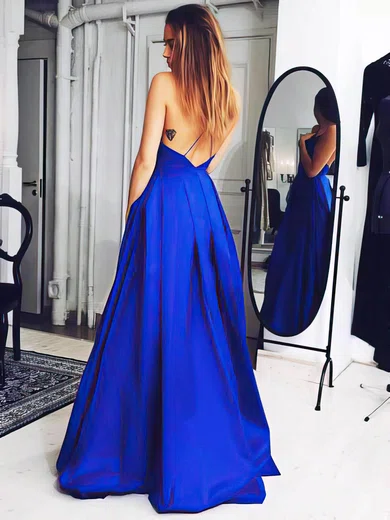 A-line V-neck Satin Sweep Train Prom Dresses #Favs02019053