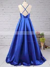 A-line V-neck Satin Sweep Train Prom Dresses #Favs02019053