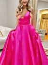 A-line V-neck Satin Sweep Train Prom Dresses #Favs020107689